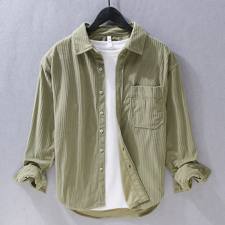 Camicia casual in velluto a coste con taschino e colletto rovesciato a maniche lunghe da uomo Buddha Stones - DarkKhaki - US/UK/AU42, EU52 (3XL) - image 5