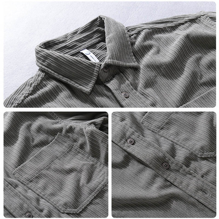 Camicia casual in velluto a coste con taschino e colletto rovesciato a maniche lunghe da uomo Buddha Stones