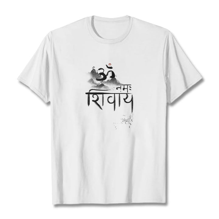 Maglietta in cotone con Buddha Stones OM NAMAH SHIVAYA Mountain