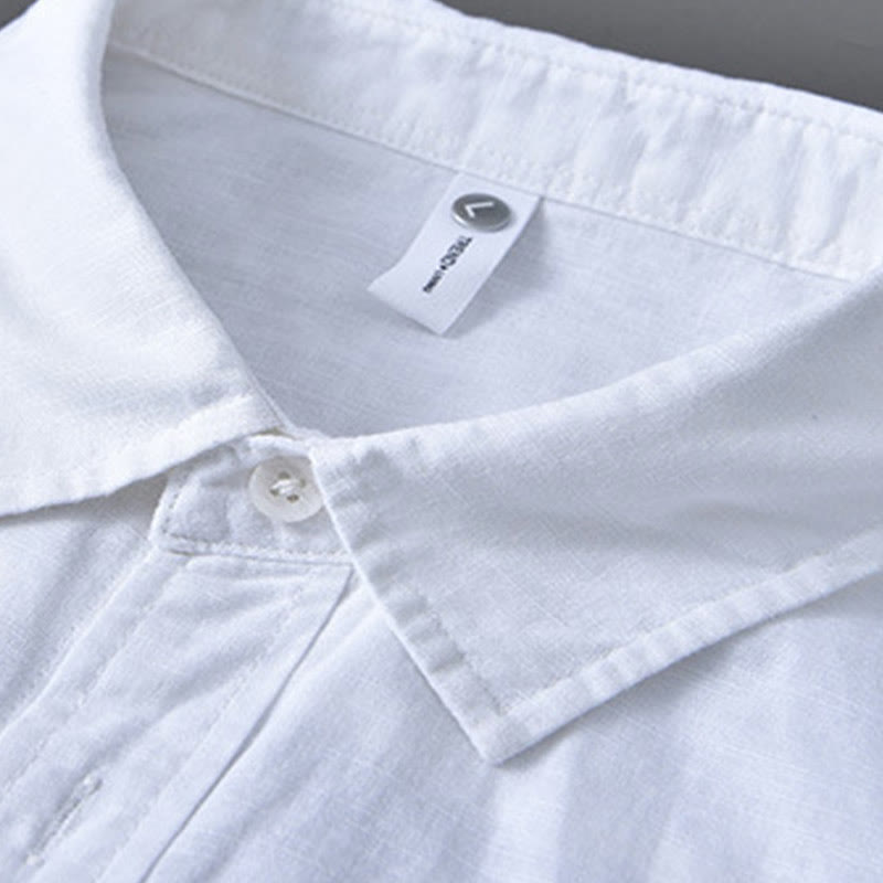 Camicia da uomo in cotone confortevole a maniche lunghe con colletto rovesciato e tasca, colore puro , Buddha Stones - image 14