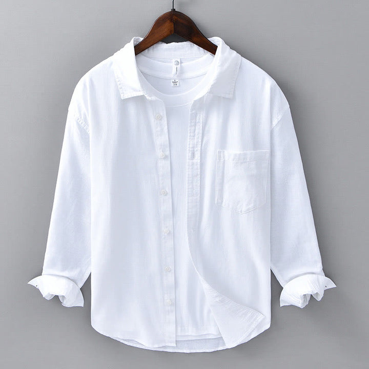 Camicia da uomo in cotone confortevole a maniche lunghe con colletto rovesciato e tasca, colore puro , Buddha Stones - Bianco - US/UK/AU42, EU52 (3XL) - image 13