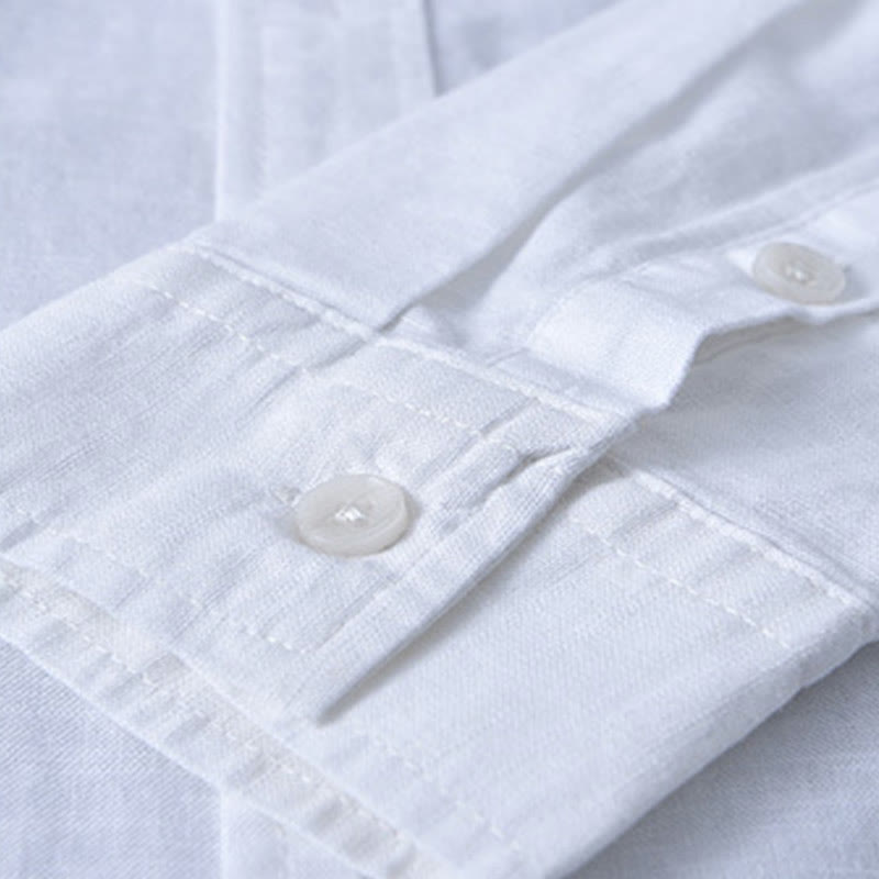 Camicia da uomo in cotone confortevole a maniche lunghe con colletto rovesciato e tasca, colore puro , Buddha Stones - image 15