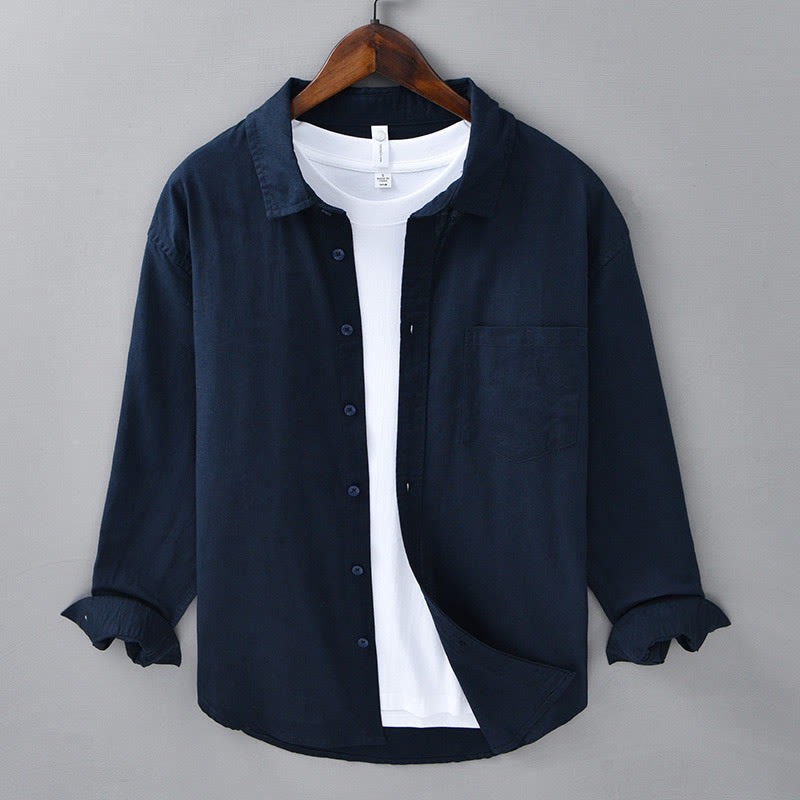 Camicia da uomo a maniche lunghe con colletto risvoltato e taschino, tinta unita, in comodo cotone, con stampa Buddha Stones. - Blu notte - US/UK/AU42, EU52 (3XL) - image 36