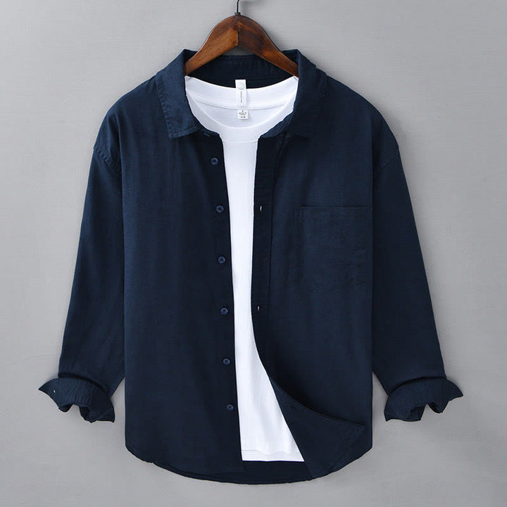 Camicia da uomo a maniche lunghe con colletto risvoltato e taschino, tinta unita, in comodo cotone, con stampa Buddha Stones. - Blu notte - US/UK/AU42, EU52 (3XL) - image 36