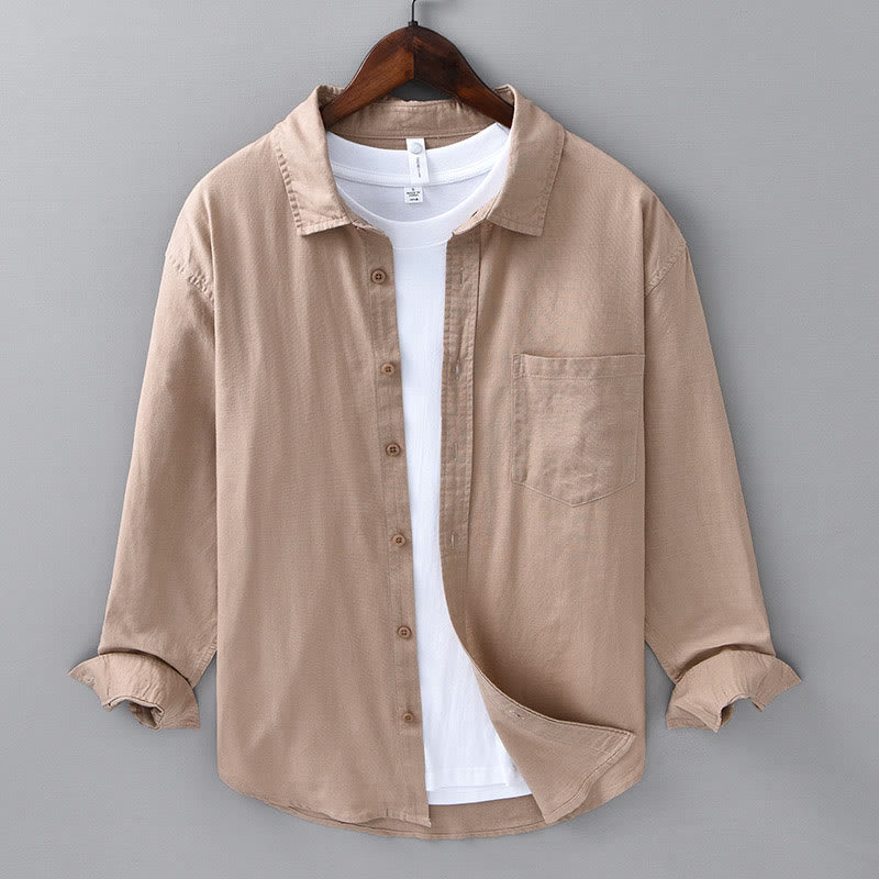 Camicia da uomo in cotone confortevole a maniche lunghe con colletto rovesciato e tasca, colore puro , Buddha Stones - BurlyWood - US/UK/AU42, EU52 (3XL) - image 21