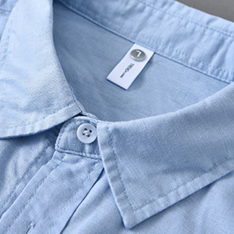 Camicia da uomo a maniche lunghe con colletto risvoltato e taschino, tinta unita, in comodo cotone, con stampa Buddha Stones. - image 17