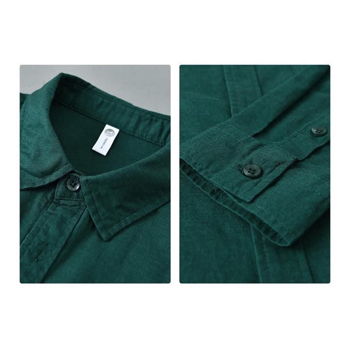 Camicia da uomo in cotone confortevole a maniche lunghe con colletto rovesciato e tasca, colore puro , Buddha Stones - image 28