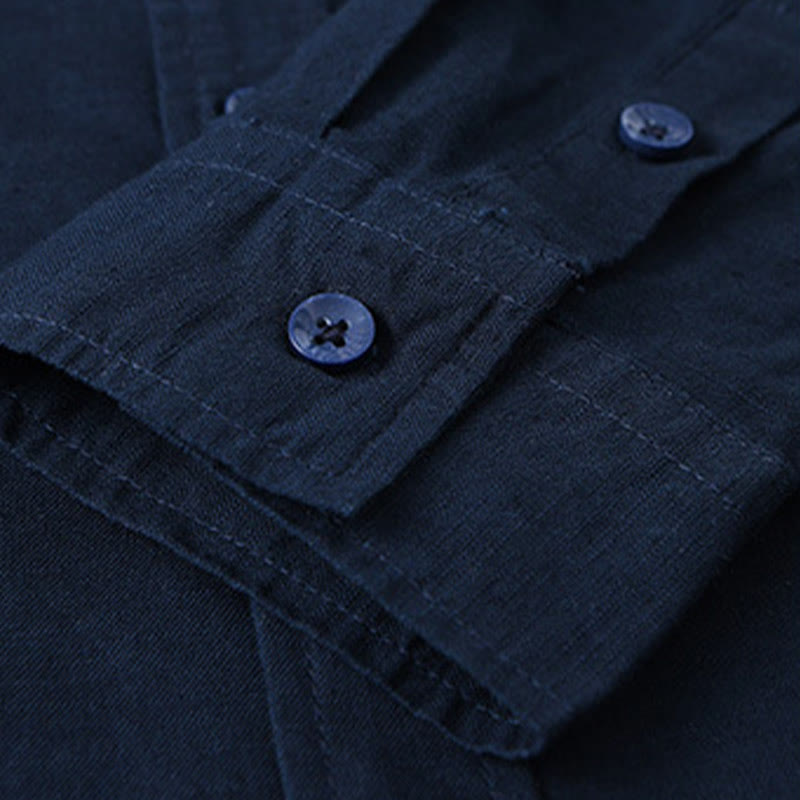 Camicia da uomo in cotone confortevole a maniche lunghe con colletto rovesciato e tasca, colore puro , Buddha Stones - image 39