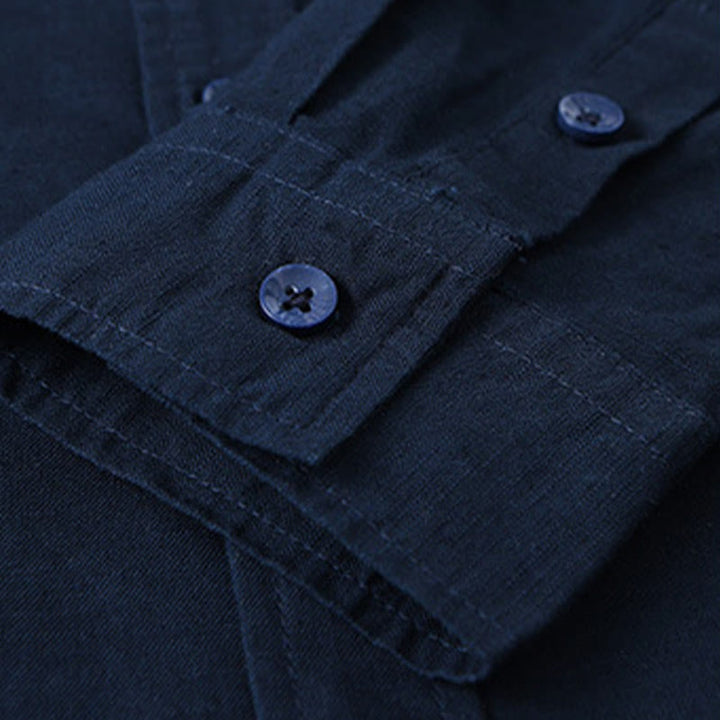 Camicia da uomo in cotone confortevole a maniche lunghe con colletto rovesciato e tasca, colore puro , Buddha Stones - image 39