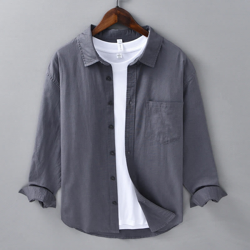 Camicia da uomo in cotone confortevole a maniche lunghe con colletto rovesciato e tasca, colore puro , Buddha Stones - Grigio scuro - US/UK/AU42, EU52 (3XL) - image 29