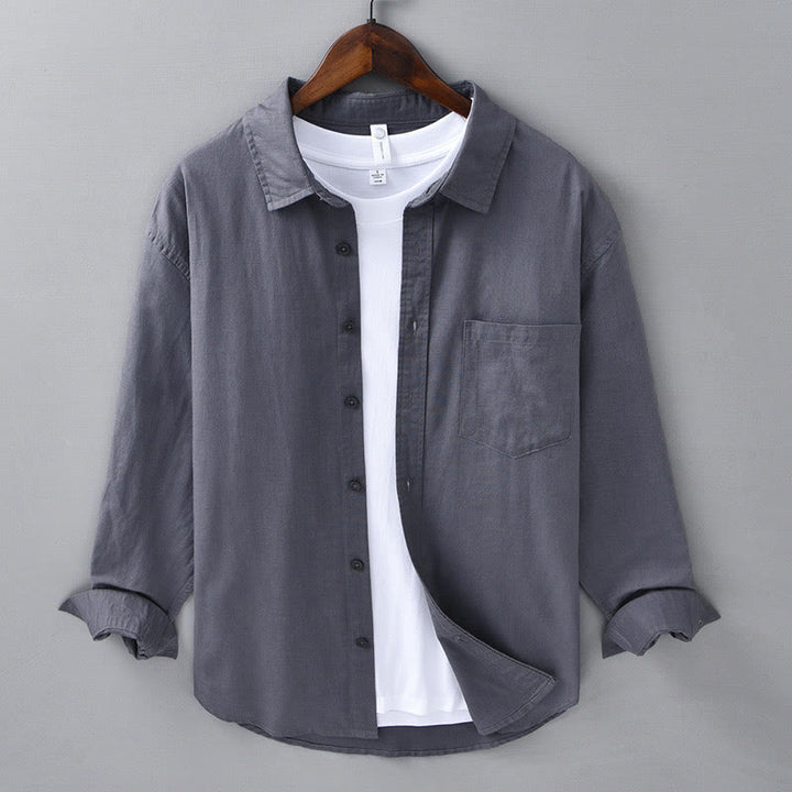 Camicia da uomo in cotone confortevole a maniche lunghe con colletto rovesciato e tasca, colore puro , Buddha Stones - Grigio scuro - US/UK/AU42, EU52 (3XL) - image 29