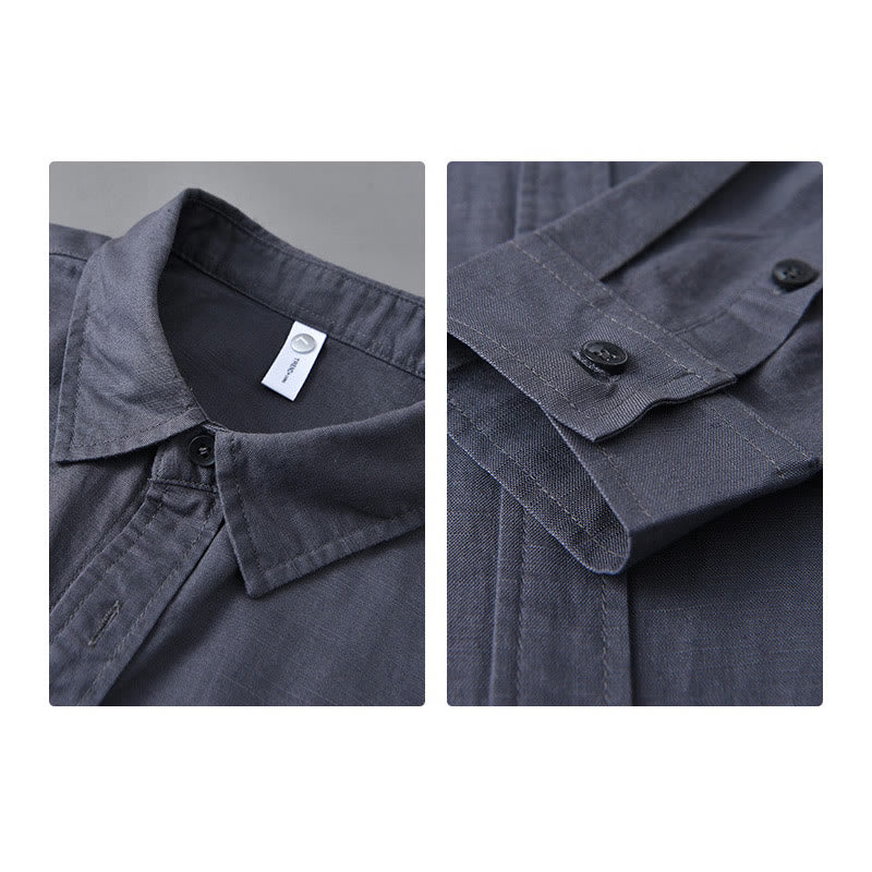 Camicia da uomo in cotone confortevole a maniche lunghe con colletto rovesciato e tasca, colore puro , Buddha Stones - image 32