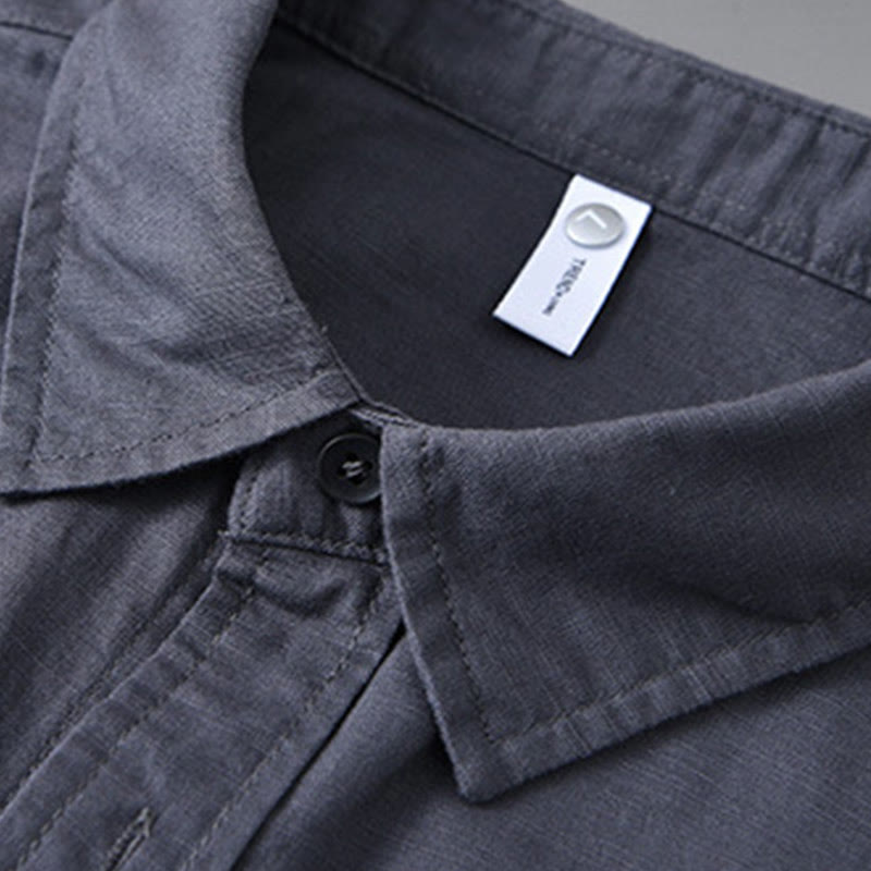 Camicia da uomo a maniche lunghe con colletto risvoltato e taschino, tinta unita, in comodo cotone, con stampa Buddha Stones. - image 29