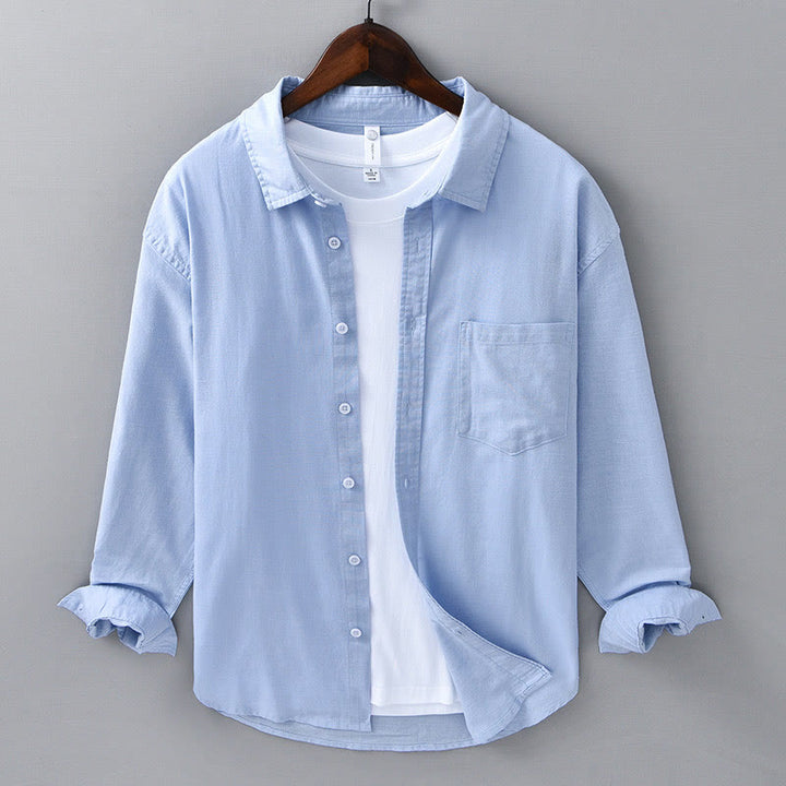 Camicia da uomo a maniche lunghe con colletto risvoltato e taschino, tinta unita, in comodo cotone, con stampa Buddha Stones. - Azzurro cielo chiaro - US/UK/AU42, EU52 (3XL) - image 16