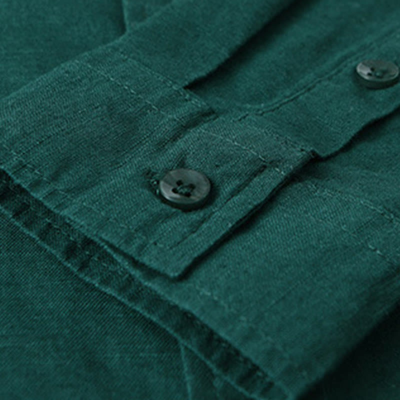 Camicia da uomo a maniche lunghe con colletto risvoltato e taschino, tinta unita, in comodo cotone, con stampa Buddha Stones. - image 26