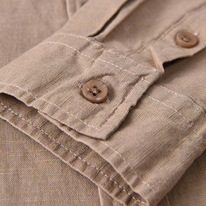 Camicia da uomo a maniche lunghe con colletto risvoltato e taschino, tinta unita, in comodo cotone, con stampa Buddha Stones. - image 22