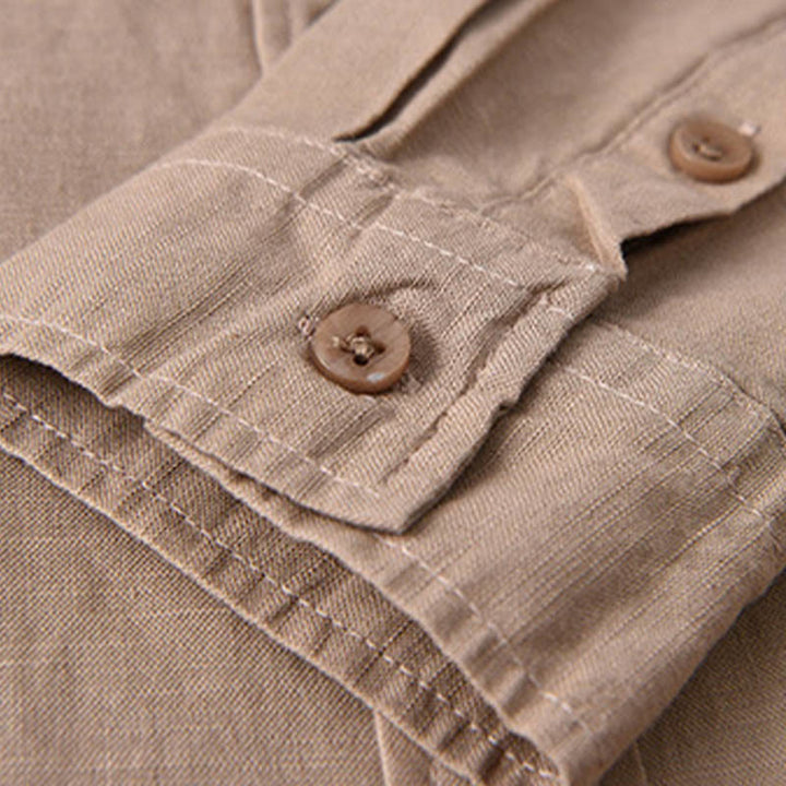 Camicia da uomo a maniche lunghe con colletto risvoltato e taschino, tinta unita, in comodo cotone, con stampa Buddha Stones. - image 22