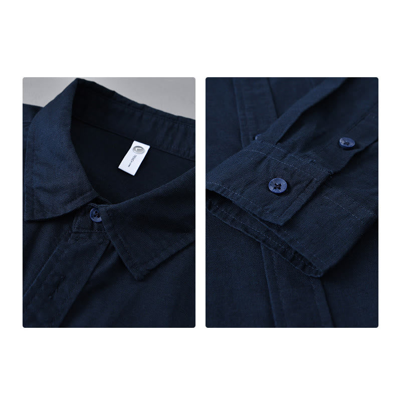 Camicia da uomo a maniche lunghe con colletto risvoltato e taschino, tinta unita, in comodo cotone, con stampa Buddha Stones. - image 39