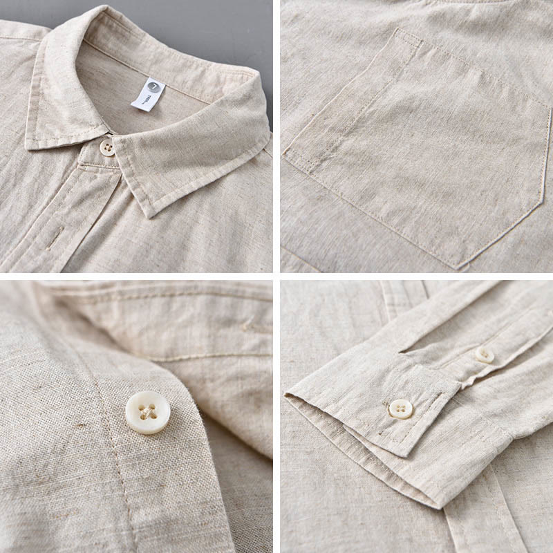 Camicia da uomo in cotone confortevole a maniche lunghe con colletto rovesciato e tasca, colore puro , Buddha Stones - image 4