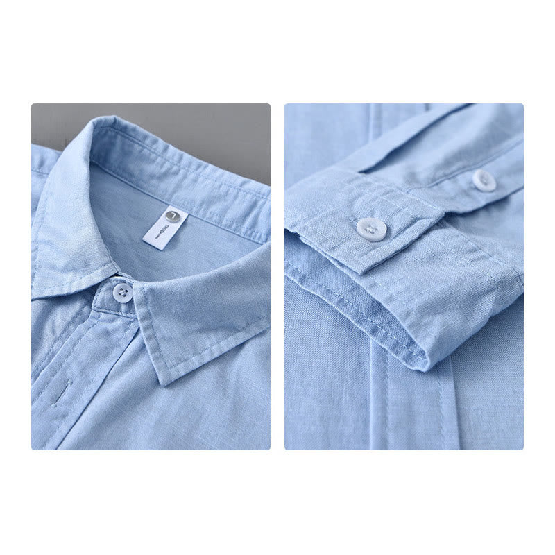 Camicia da uomo a maniche lunghe con colletto risvoltato e taschino, tinta unita, in comodo cotone, con stampa Buddha Stones. - image 19