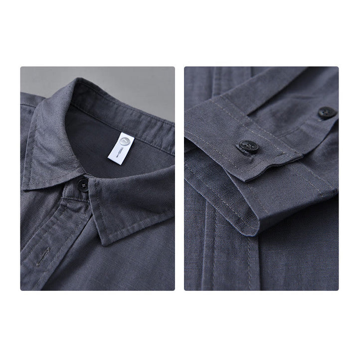 Camicia da uomo a maniche lunghe con colletto risvoltato e taschino, tinta unita, in comodo cotone, con stampa Buddha Stones. - image 31