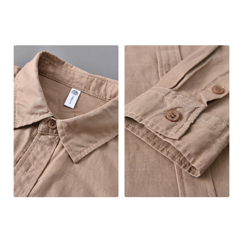 Camicia da uomo a maniche lunghe con colletto risvoltato e taschino, tinta unita, in comodo cotone, con stampa Buddha Stones. - image 23