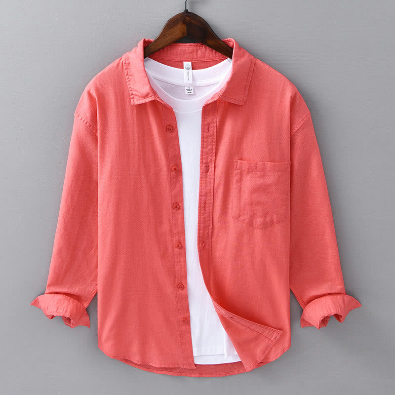Camicia da uomo a maniche lunghe con colletto risvoltato e taschino, tinta unita, in comodo cotone, con stampa Buddha Stones. - Pomodoro - US/UK/AU42, EU52 (3XL) - image 32