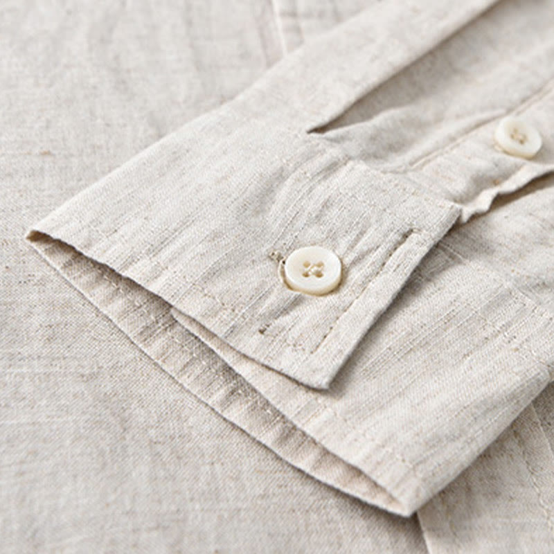 Camicia da uomo a maniche lunghe con colletto risvoltato e taschino, tinta unita, in comodo cotone, con stampa Buddha Stones. - image 8