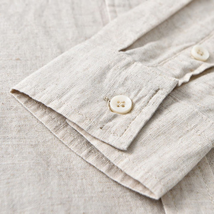 Camicia da uomo a maniche lunghe con colletto risvoltato e taschino, tinta unita, in comodo cotone, con stampa Buddha Stones. - image 8
