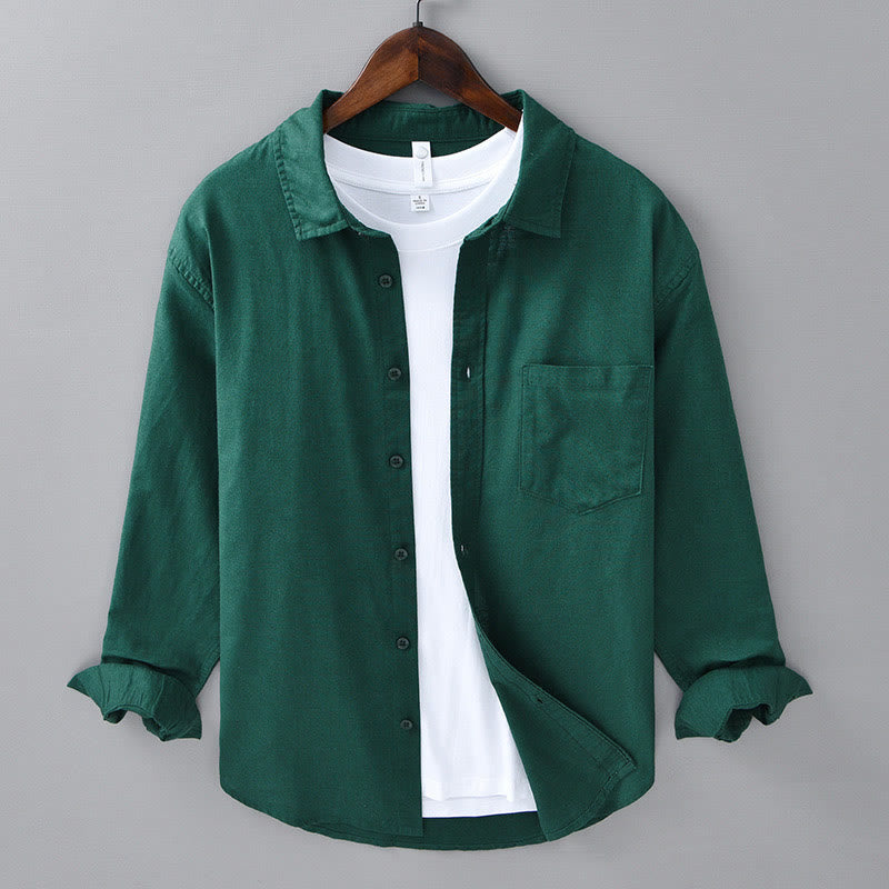 Camicia da uomo a maniche lunghe con colletto risvoltato e taschino, tinta unita, in comodo cotone, con stampa Buddha Stones. - Verde scuro - US/UK/AU42, EU52 (3XL) - image 24