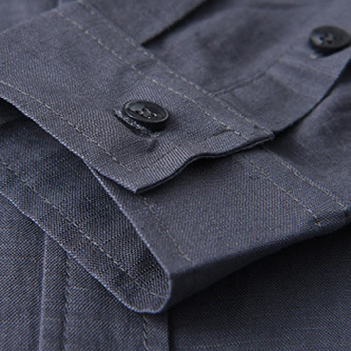 Camicia da uomo a maniche lunghe con colletto risvoltato e taschino, tinta unita, in comodo cotone, con stampa Buddha Stones. - image 30