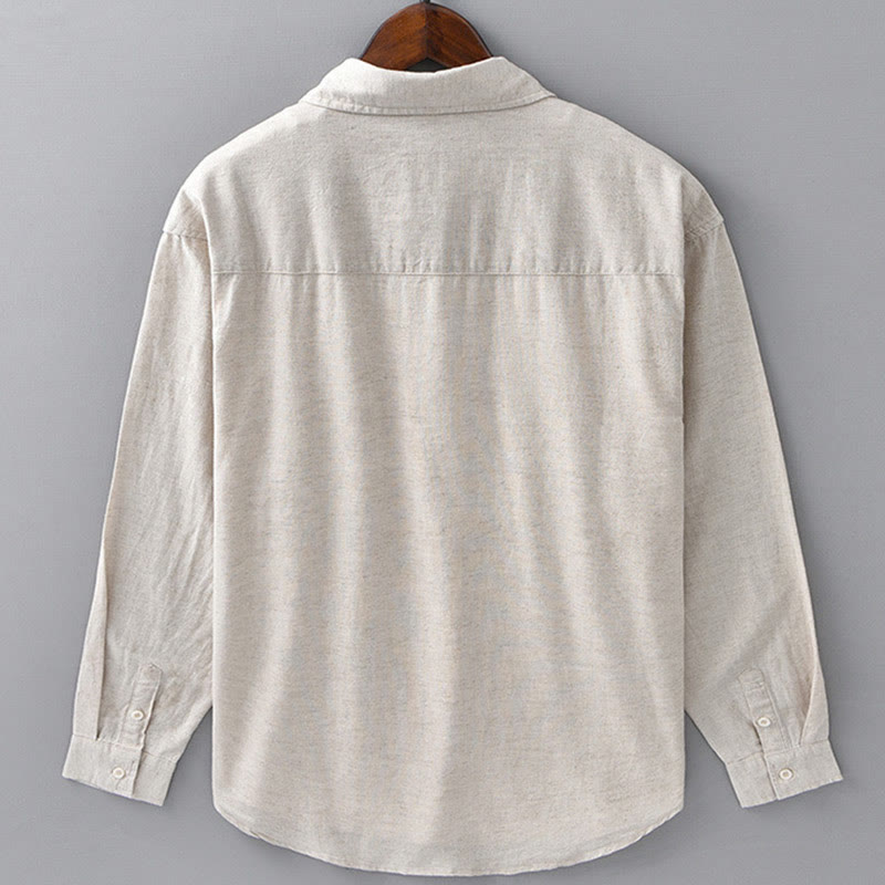 Camicia da uomo a maniche lunghe con colletto risvoltato e taschino, tinta unita, in comodo cotone, con stampa Buddha Stones. - image 2