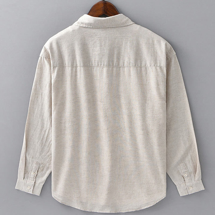 Camicia da uomo a maniche lunghe con colletto risvoltato e taschino, tinta unita, in comodo cotone, con stampa Buddha Stones. - image 2
