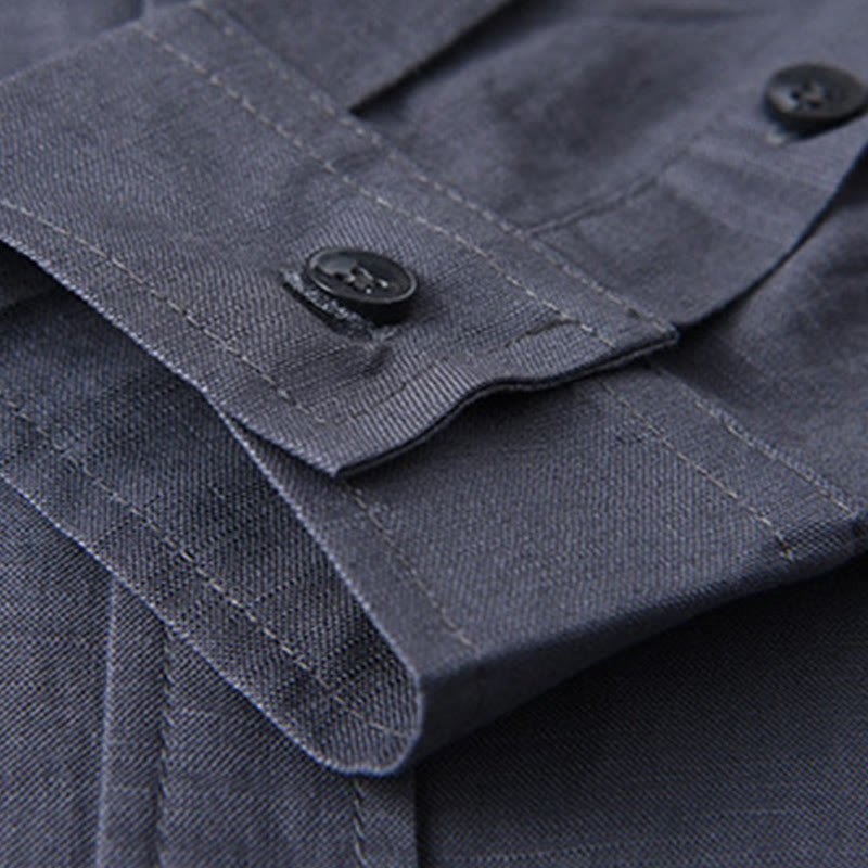 Camicia da uomo in cotone confortevole a maniche lunghe con colletto rovesciato e tasca, colore puro , Buddha Stones - image 31