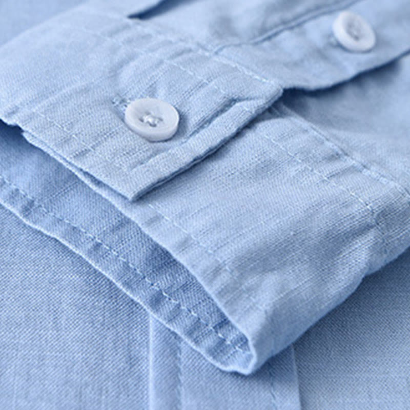 Camicia da uomo in cotone confortevole a maniche lunghe con colletto rovesciato e tasca, colore puro , Buddha Stones - image 19