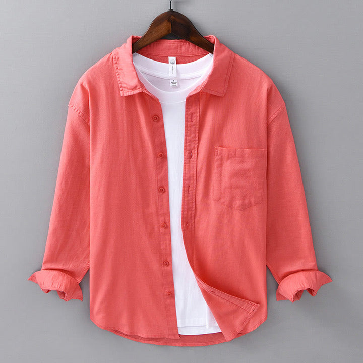 Camicia da uomo in cotone confortevole a maniche lunghe con colletto rovesciato e tasca, colore puro , Buddha Stones - Pomodoro - US/UK/AU42, EU52 (3XL) - image 33