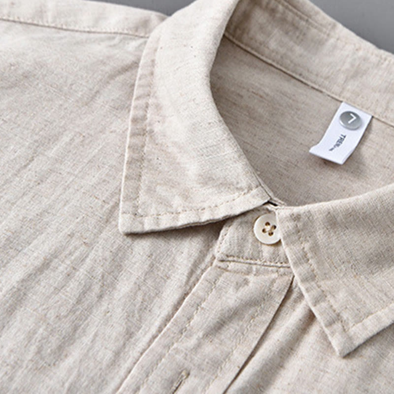 Camicia da uomo a maniche lunghe con colletto risvoltato e taschino, tinta unita, in comodo cotone, con stampa Buddha Stones. - image 4