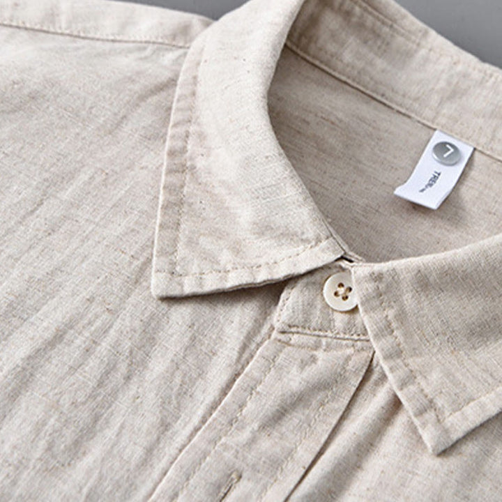 Camicia da uomo a maniche lunghe con colletto risvoltato e taschino, tinta unita, in comodo cotone, con stampa Buddha Stones. - image 4