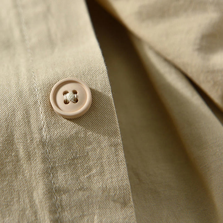 Camicia casual in cotone di colore puro con colletto rovesciato a maniche lunghe da uomo Buddha Stones con tasca
