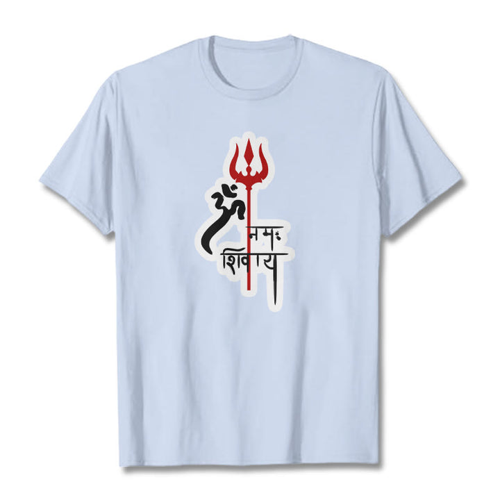 Maglietta in cotone con profilo del tridente rosso Buddha Stones OM NAMAH SHIVAYA - Ciano chiaro - 2XL - image 5