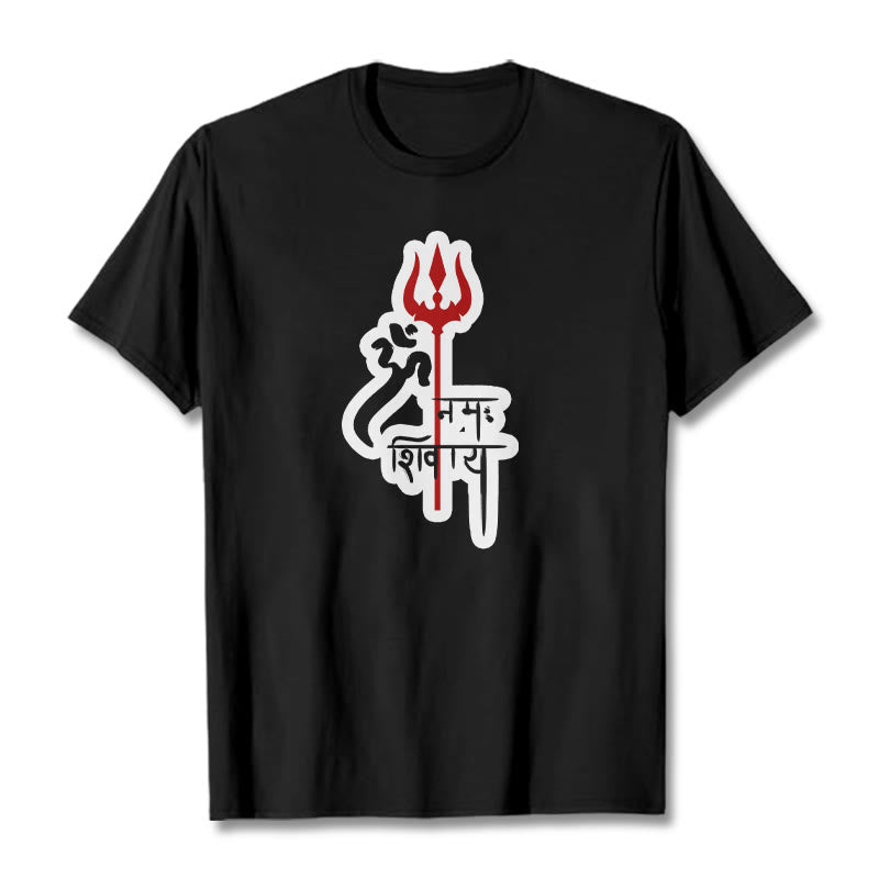 Maglietta in cotone con profilo del tridente rosso Buddha Stones OM NAMAH SHIVAYA - Nero - 2XL - image 11