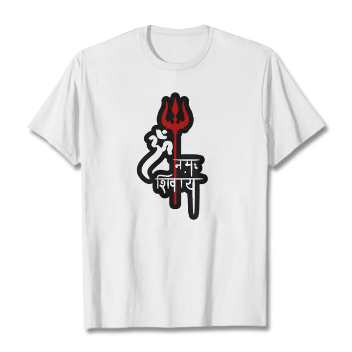 Maglietta in cotone con profilo del tridente rosso Buddha Stones OM NAMAH SHIVAYA - Bianco - 2XL - image 15