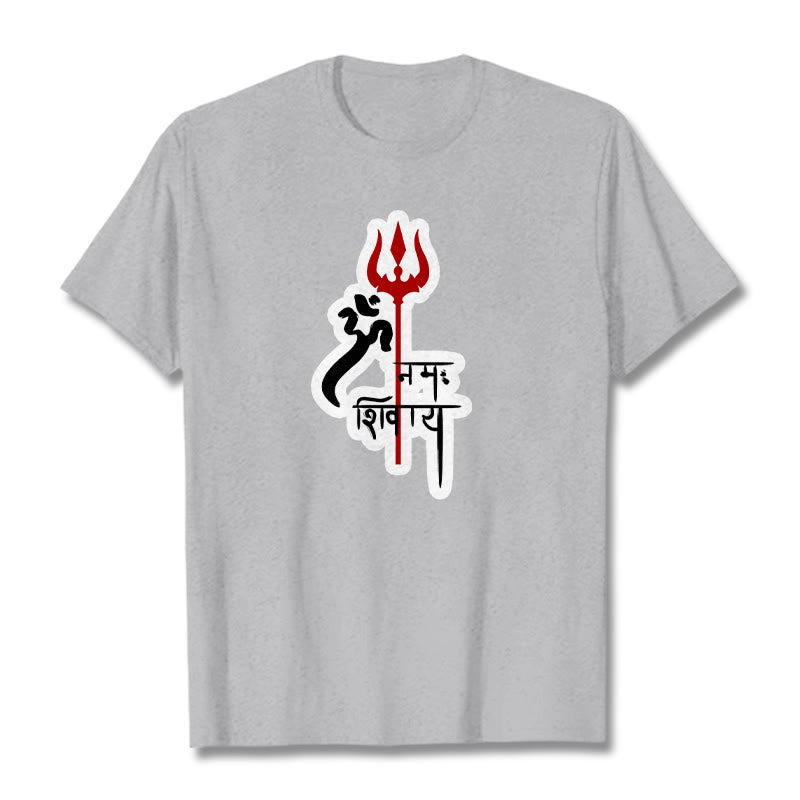 Maglietta in cotone con profilo del tridente rosso Buddha Stones OM NAMAH SHIVAYA - Grigio chiaro - 2XL - image 17