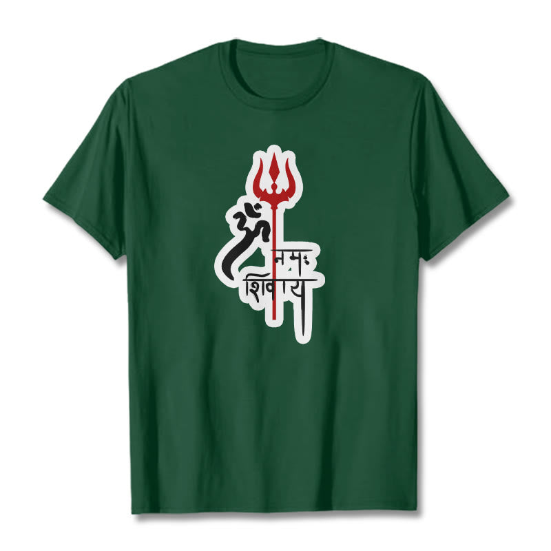 Maglietta in cotone con profilo del tridente rosso Buddha Stones OM NAMAH SHIVAYA - Verde foresta - 2XL - image 4