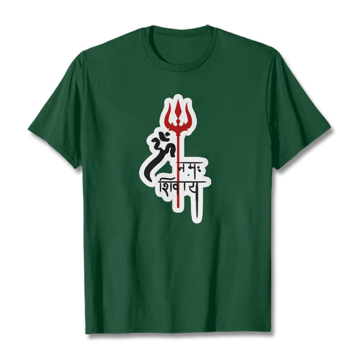 Maglietta in cotone con profilo del tridente rosso Buddha Stones OM NAMAH SHIVAYA - Verde foresta - 2XL - image 4