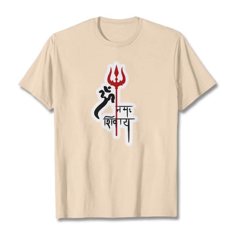 Maglietta in cotone con profilo del tridente rosso Buddha Stones OM NAMAH SHIVAYA - Biscotto - 2XL - image 18