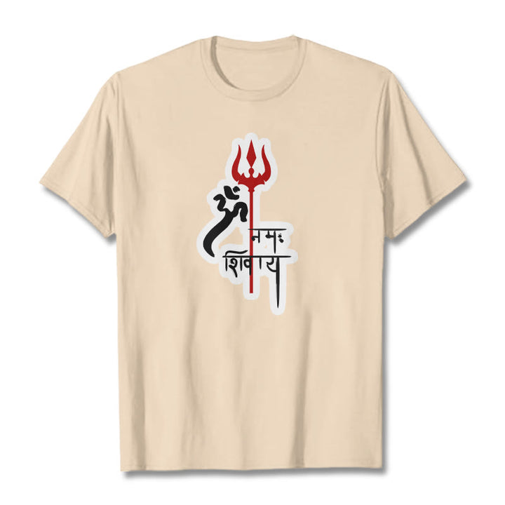 Maglietta in cotone con profilo del tridente rosso Buddha Stones OM NAMAH SHIVAYA - Biscotto - 2XL - image 18