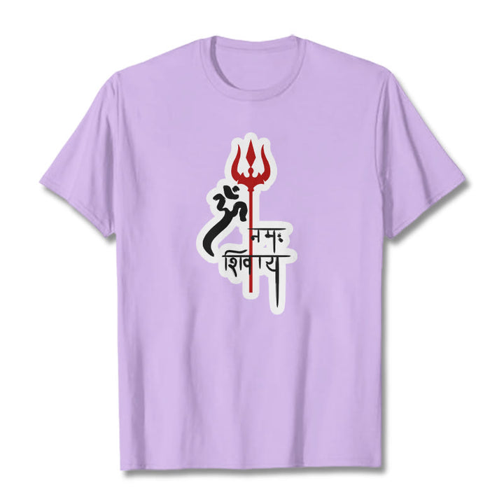 Maglietta in cotone con profilo del tridente rosso Buddha Stones OM NAMAH SHIVAYA