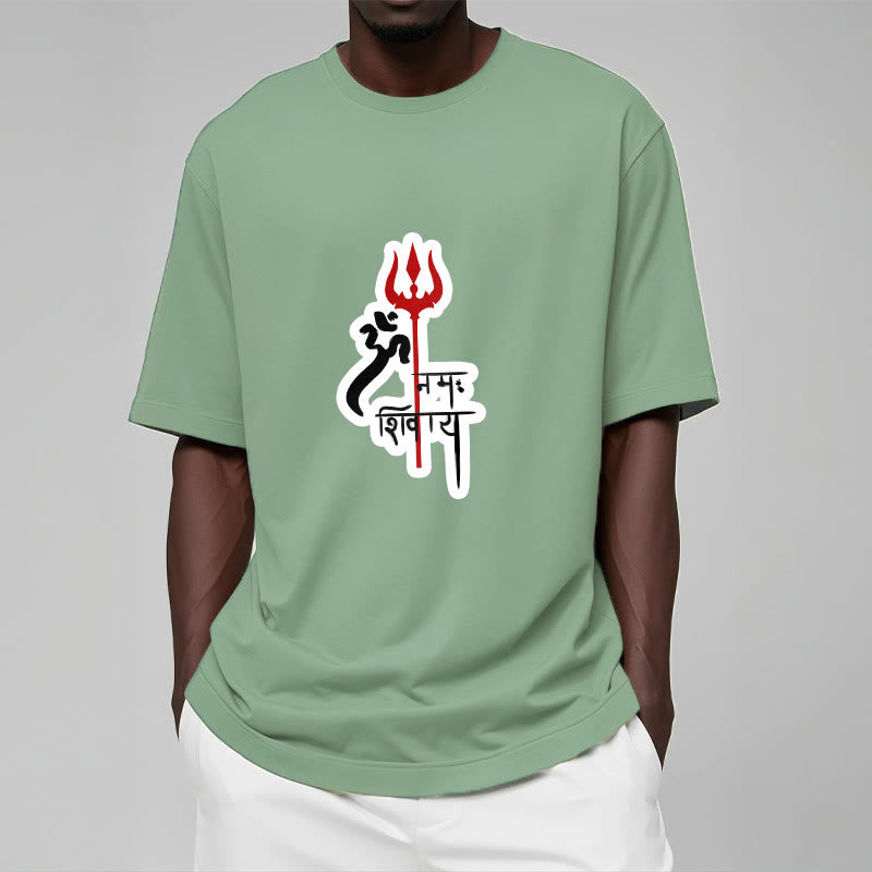 Maglietta in cotone con profilo del tridente rosso Buddha Stones OM NAMAH SHIVAYA - image 1