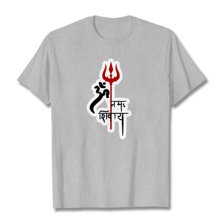 Maglietta in cotone con profilo del tridente rosso Buddha Stones OM NAMAH SHIVAYA - Grigio chiaro - 2XL - image 18